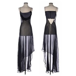 Juan Carlos Pinera Silk Sheer Corset Maxi Dress Black Y2K Open Back S